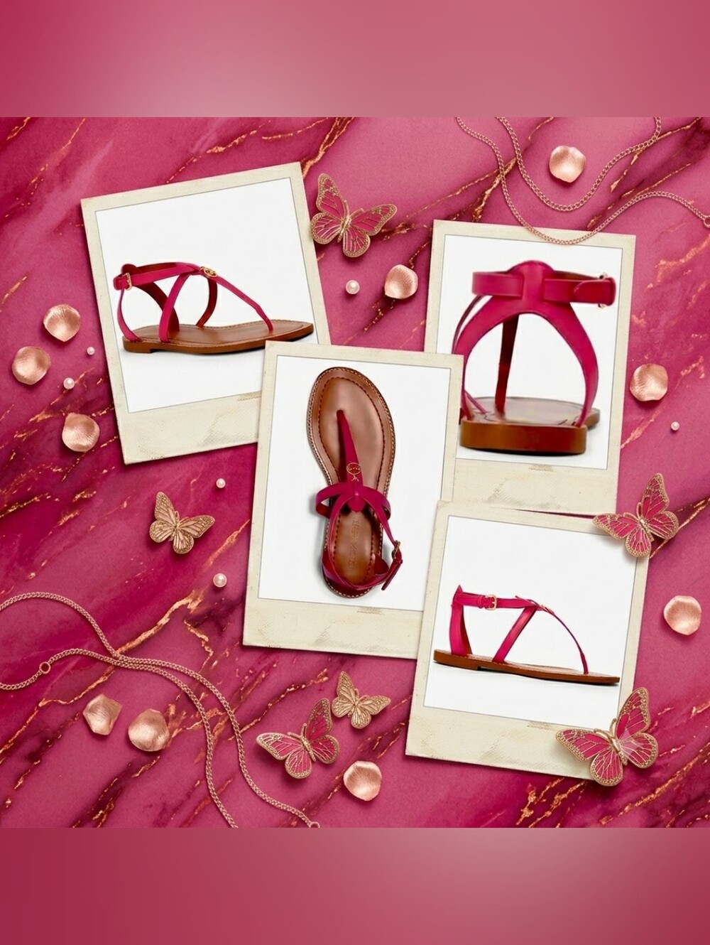Coach Pink Leather Strappy Thong Sandals with Gold Logo Charm* Authentic